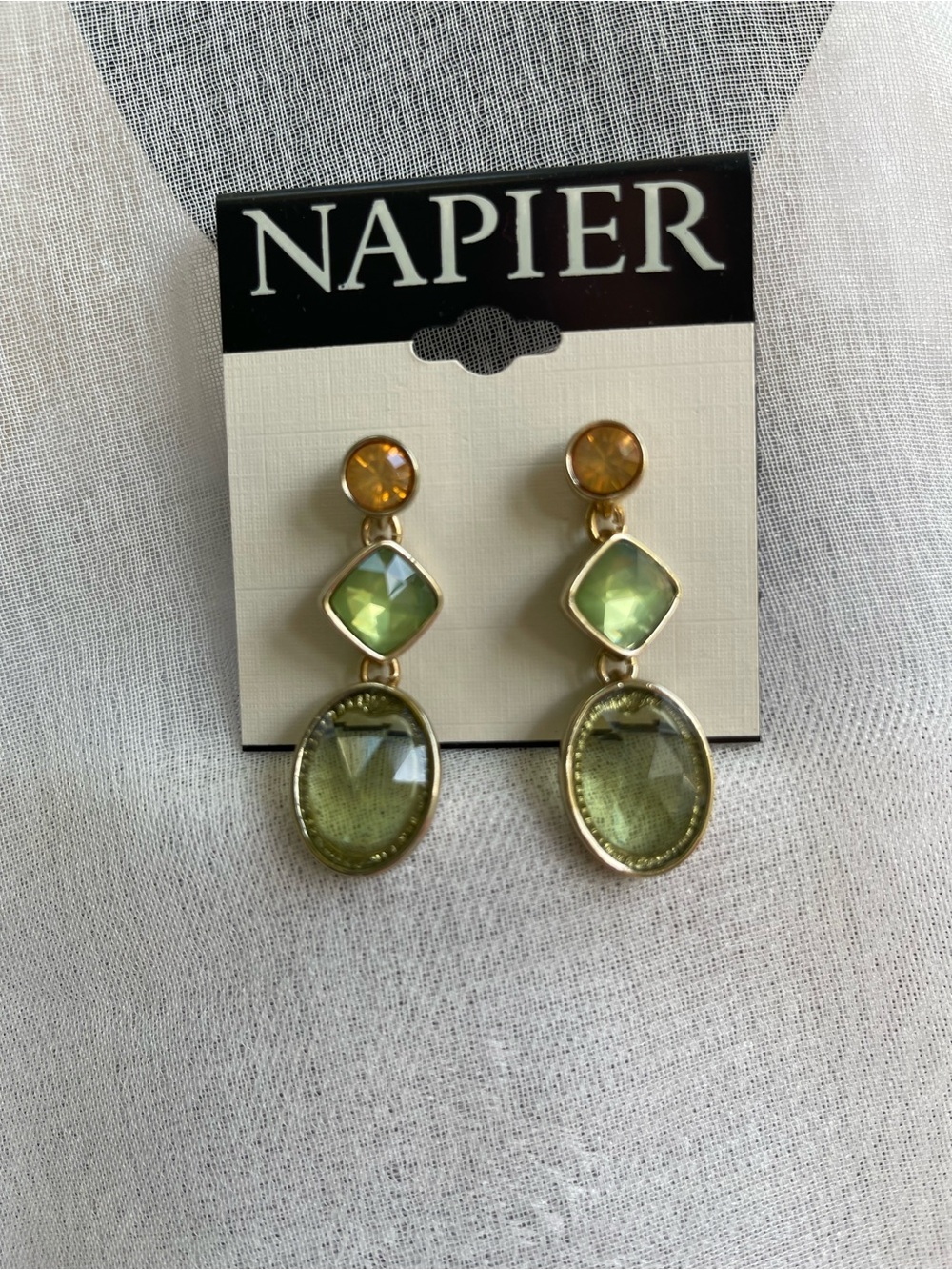 Napier Green and Amber Triple-Drop Dangle Earrings